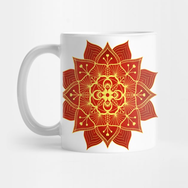 Gold and Red Floral Mandala by Orchyd